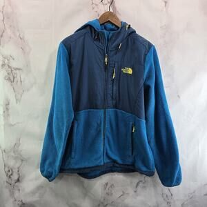 The North Face Jacket Womens Large Blue Hooded Fleece Zip Denali Yellow